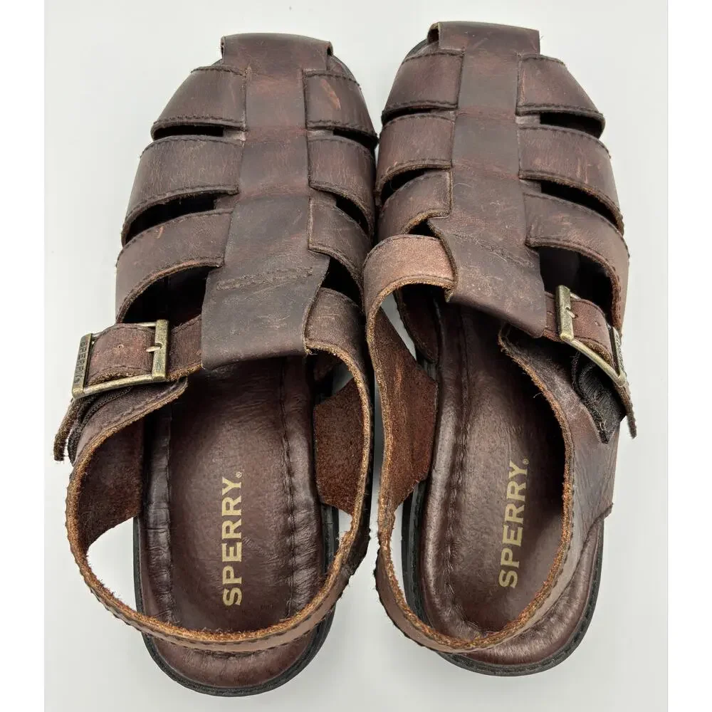 Sperry Men’s 10 Brown Leather Fisherman Sandals Adjustable Closed Toe  Casual